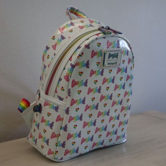 Loungefly Lisa Frank Logo Heart Detachable Rainbow Bag Mini Backpack - Picture 10 of 16